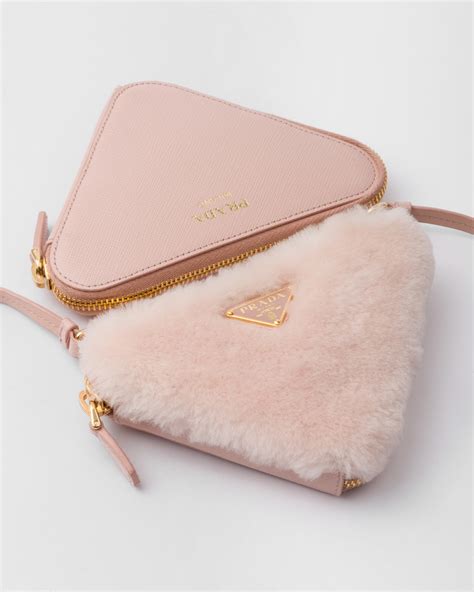 Orchid Pink Triangular Shearling And Saffiano Leather Mini 